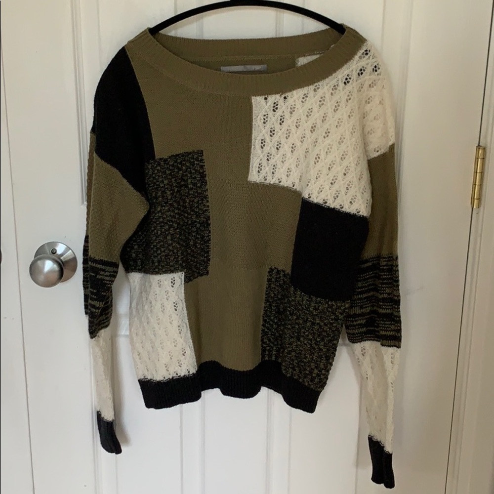 Rubbish Pattern Block Olive Sweater